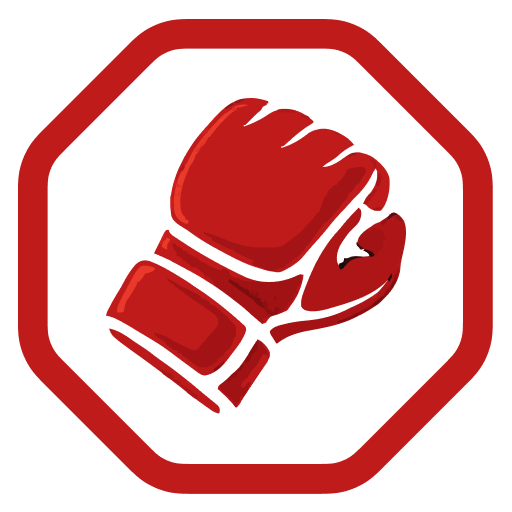 Une icône de gant de boxe rouge dans une forme octogonale rouge, symbolisant la force et la défense. Le design audacieux et dynamique évoque la puissance et l'action.