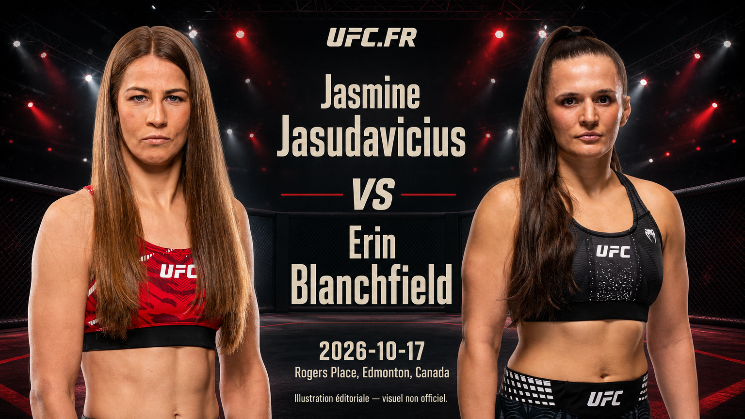 Illustration éditoriale non officielle : Jasmine Jasudavicius contre Erin Blanchfield, 2026-10-17