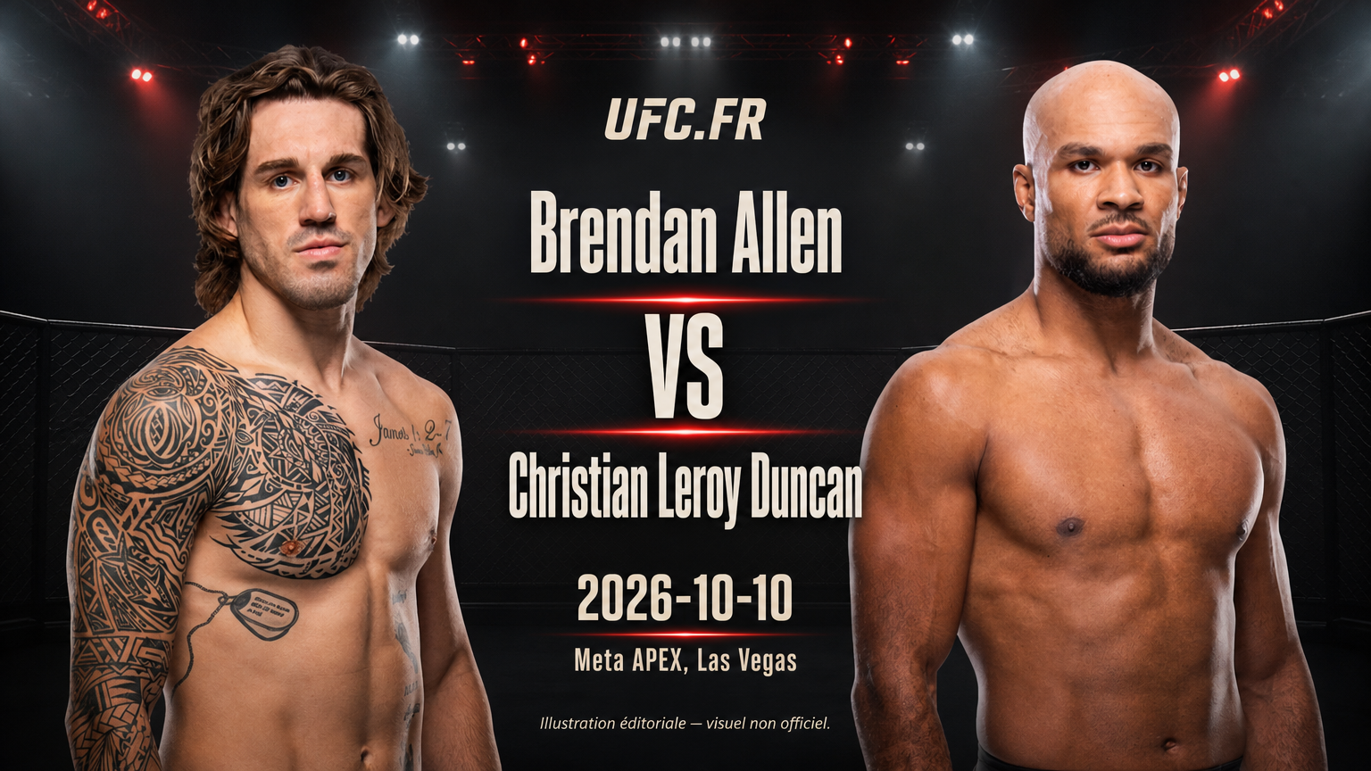 Illustration éditoriale non officielle : Brendan Allen contre Christian Leroy Duncan, 2026-10-10