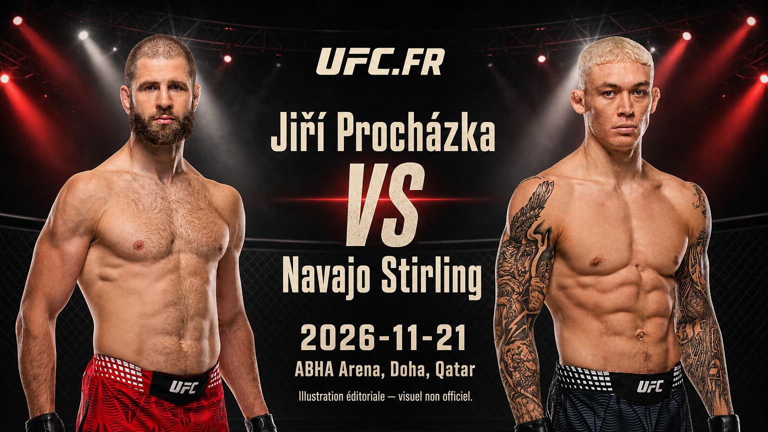 Illustration éditoriale non officielle : Jiří Procházka contre Navajo Stirling, 2026-11-21